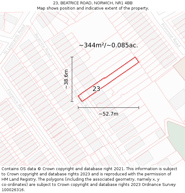 23, BEATRICE ROAD, NORWICH, NR1 4BB: Plot and title map