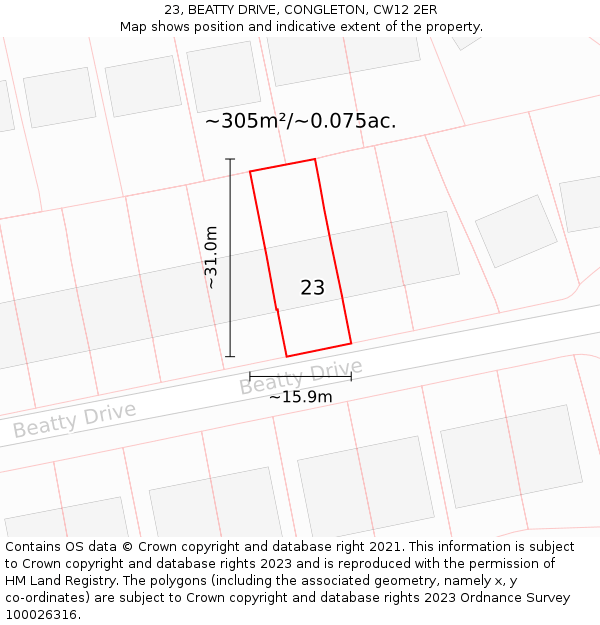23, BEATTY DRIVE, CONGLETON, CW12 2ER: Plot and title map