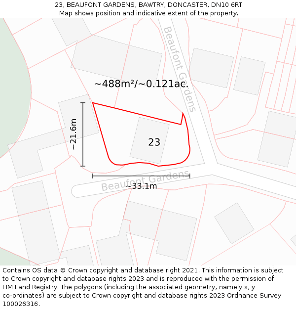 23, BEAUFONT GARDENS, BAWTRY, DONCASTER, DN10 6RT: Plot and title map