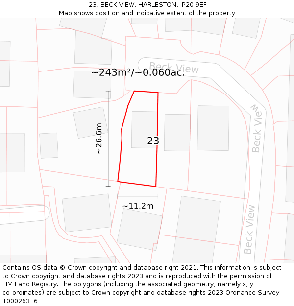 23, BECK VIEW, HARLESTON, IP20 9EF: Plot and title map
