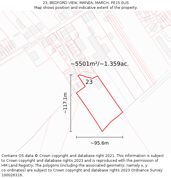23, BEDFORD VIEW, MANEA, MARCH, PE15 0US: Plot and title map