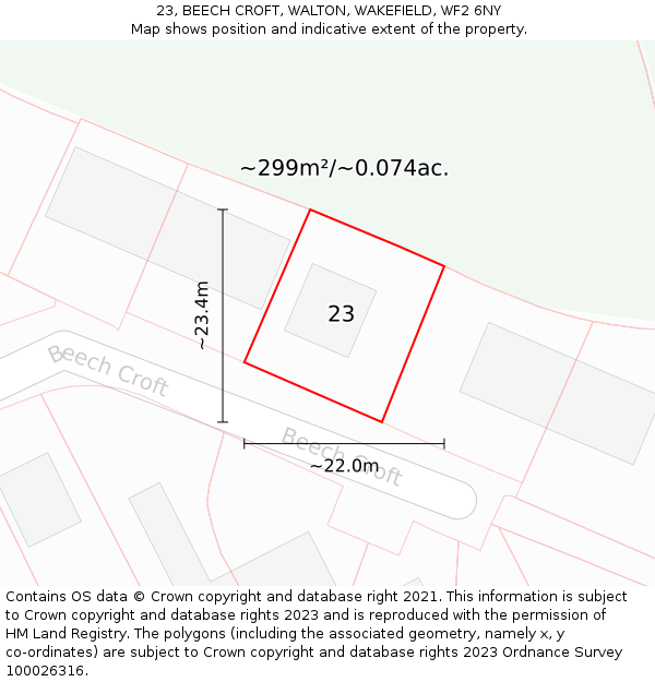 23, BEECH CROFT, WALTON, WAKEFIELD, WF2 6NY: Plot and title map