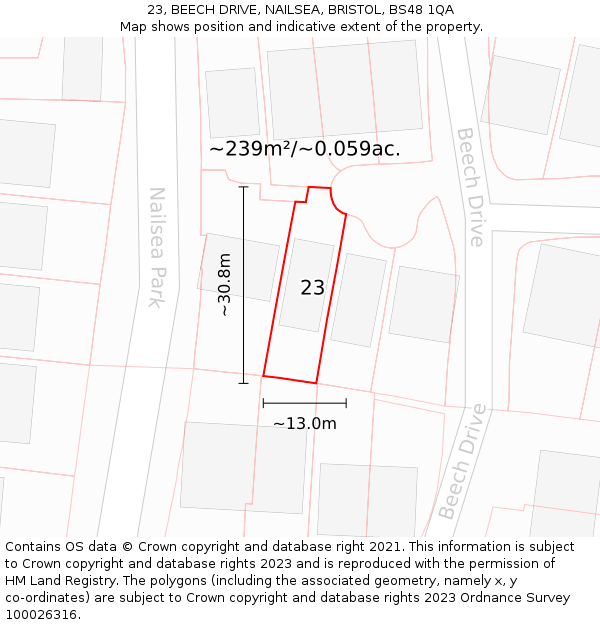 23, BEECH DRIVE, NAILSEA, BRISTOL, BS48 1QA: Plot and title map