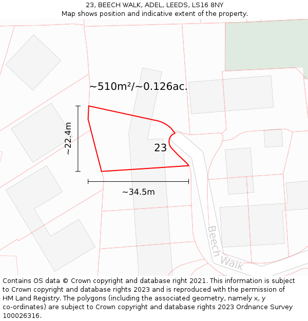 23, BEECH WALK, ADEL, LEEDS, LS16 8NY: Plot and title map