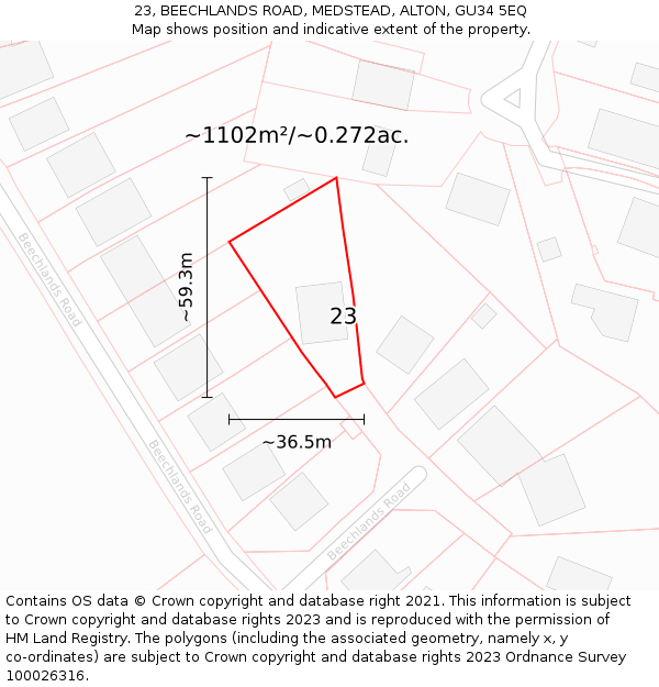 23, BEECHLANDS ROAD, MEDSTEAD, ALTON, GU34 5EQ: Plot and title map