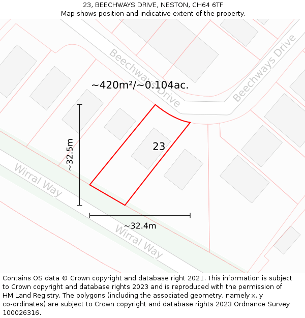 23, BEECHWAYS DRIVE, NESTON, CH64 6TF: Plot and title map