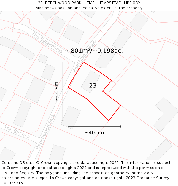 23, BEECHWOOD PARK, HEMEL HEMPSTEAD, HP3 0DY: Plot and title map