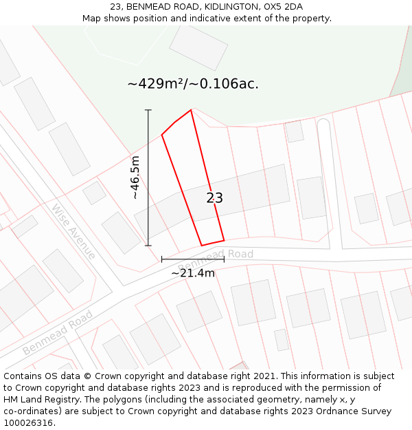23, BENMEAD ROAD, KIDLINGTON, OX5 2DA: Plot and title map