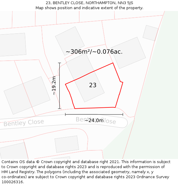 23, BENTLEY CLOSE, NORTHAMPTON, NN3 5JS: Plot and title map