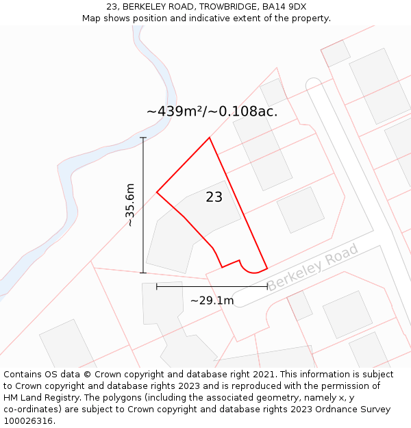 23, BERKELEY ROAD, TROWBRIDGE, BA14 9DX: Plot and title map