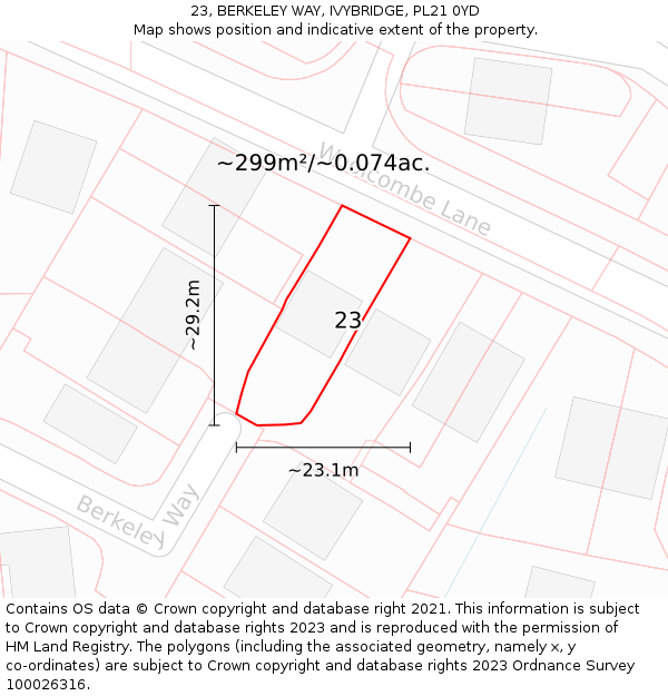 23, BERKELEY WAY, IVYBRIDGE, PL21 0YD: Plot and title map
