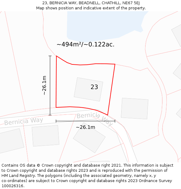 23, BERNICIA WAY, BEADNELL, CHATHILL, NE67 5EJ: Plot and title map