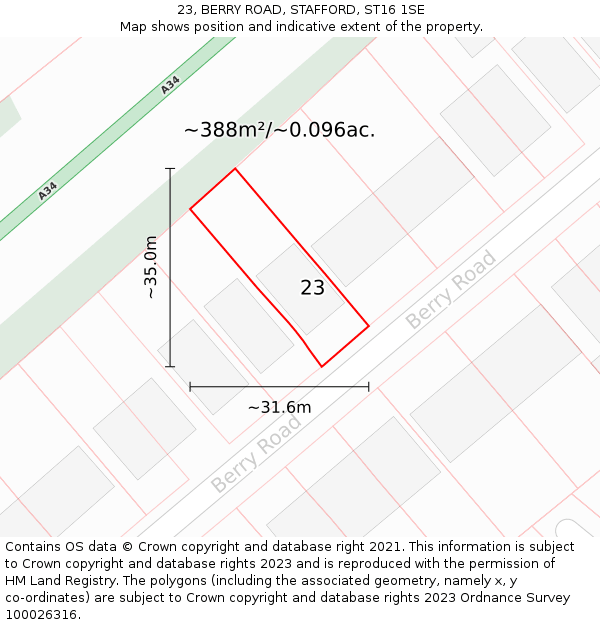 23, BERRY ROAD, STAFFORD, ST16 1SE: Plot and title map