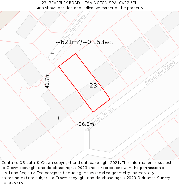 23, BEVERLEY ROAD, LEAMINGTON SPA, CV32 6PH: Plot and title map