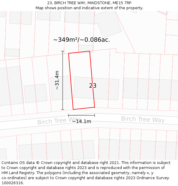 23, BIRCH TREE WAY, MAIDSTONE, ME15 7RP: Plot and title map