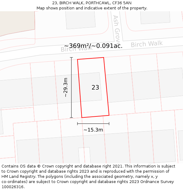 23, BIRCH WALK, PORTHCAWL, CF36 5AN: Plot and title map