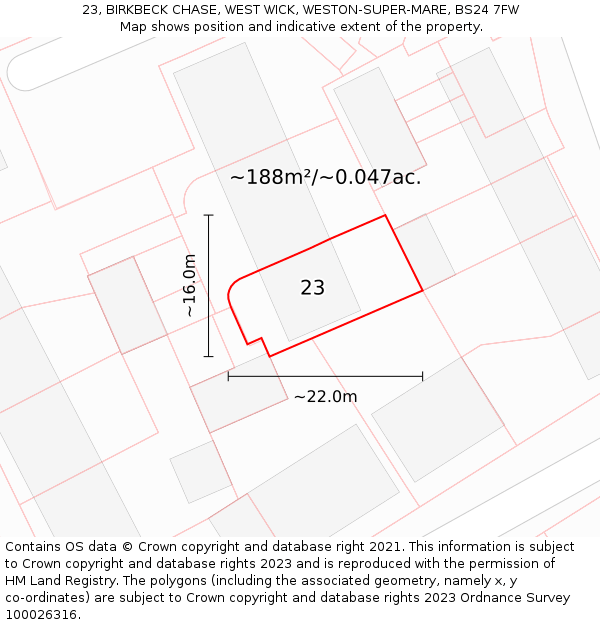 23, BIRKBECK CHASE, WEST WICK, WESTON-SUPER-MARE, BS24 7FW: Plot and title map