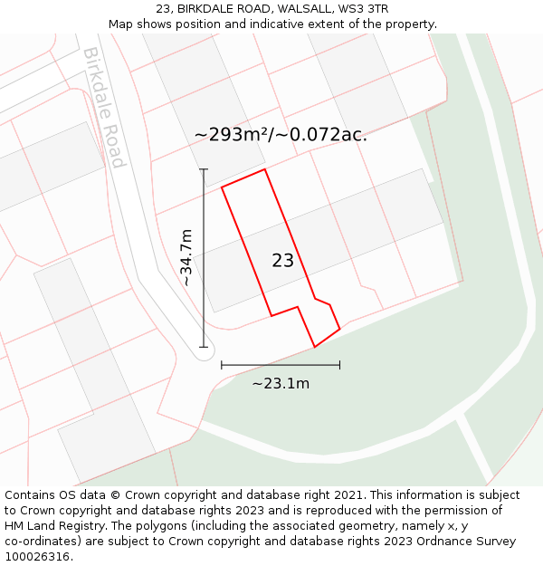 23, BIRKDALE ROAD, WALSALL, WS3 3TR: Plot and title map