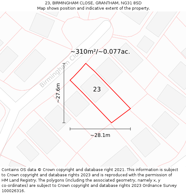 23, BIRMINGHAM CLOSE, GRANTHAM, NG31 8SD: Plot and title map