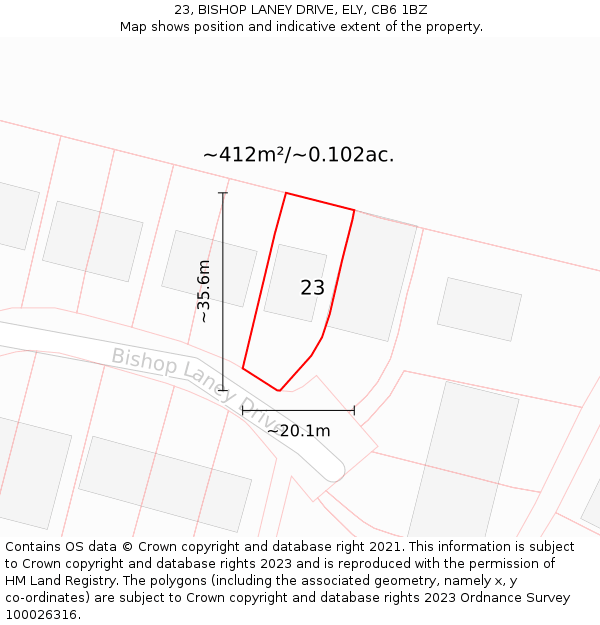 23, BISHOP LANEY DRIVE, ELY, CB6 1BZ: Plot and title map