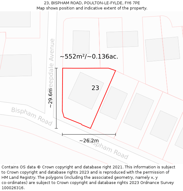 23, BISPHAM ROAD, POULTON-LE-FYLDE, FY6 7PE: Plot and title map