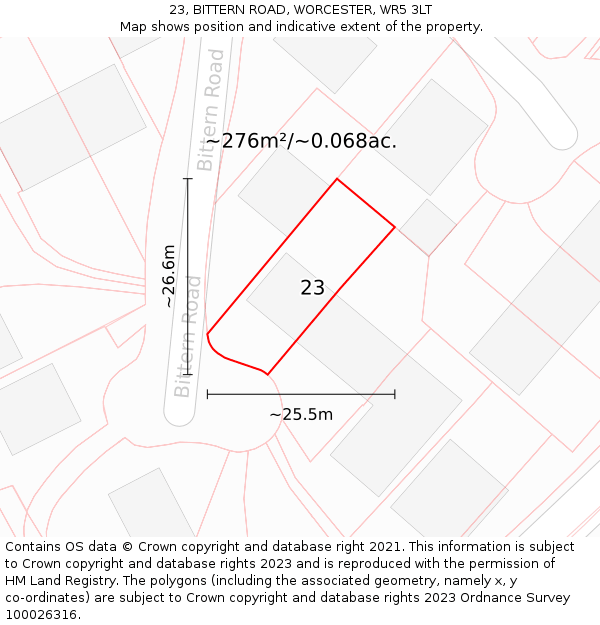 23, BITTERN ROAD, WORCESTER, WR5 3LT: Plot and title map