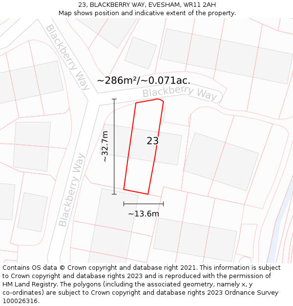 23, BLACKBERRY WAY, EVESHAM, WR11 2AH: Plot and title map
