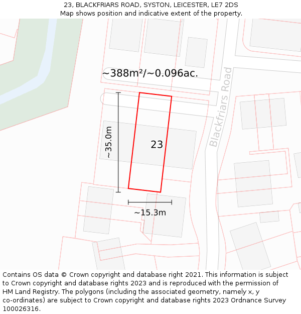 23, BLACKFRIARS ROAD, SYSTON, LEICESTER, LE7 2DS: Plot and title map