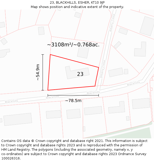 23, BLACKHILLS, ESHER, KT10 9JP: Plot and title map