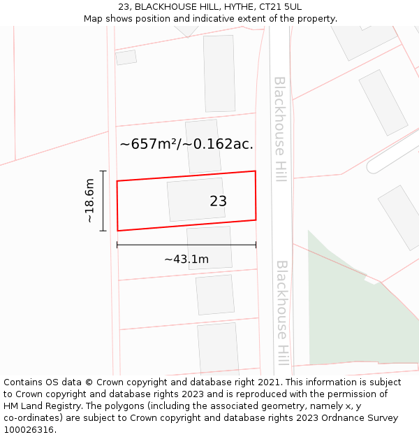 23, BLACKHOUSE HILL, HYTHE, CT21 5UL: Plot and title map