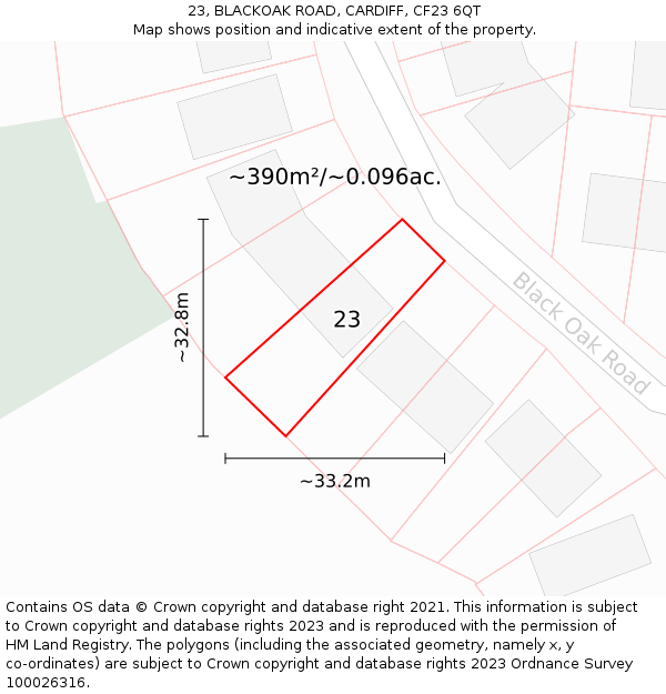 23, BLACKOAK ROAD, CARDIFF, CF23 6QT: Plot and title map