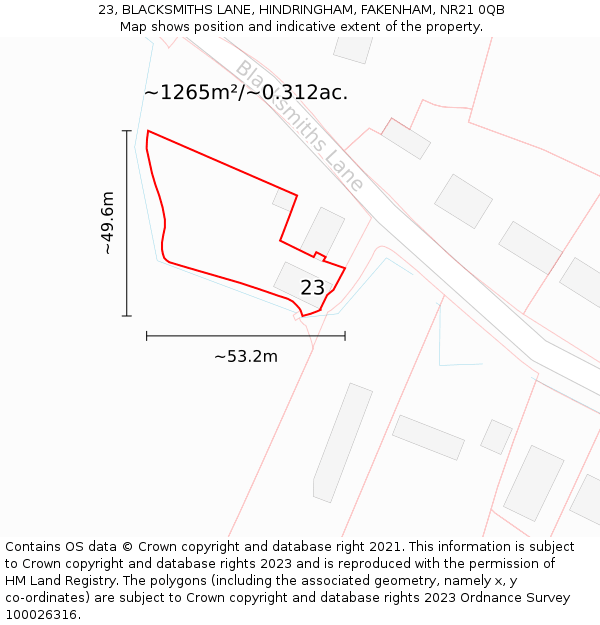 23, BLACKSMITHS LANE, HINDRINGHAM, FAKENHAM, NR21 0QB: Plot and title map