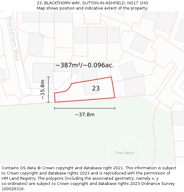 23, BLACKTHORN WAY, SUTTON-IN-ASHFIELD, NG17 1HG: Plot and title map