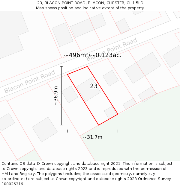 23, BLACON POINT ROAD, BLACON, CHESTER, CH1 5LD: Plot and title map
