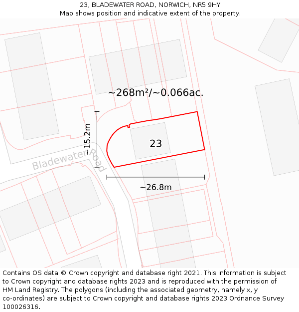 23, BLADEWATER ROAD, NORWICH, NR5 9HY: Plot and title map
