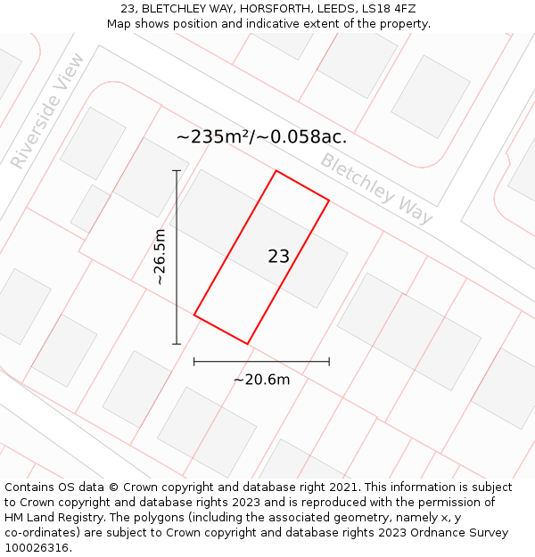 23, BLETCHLEY WAY, HORSFORTH, LEEDS, LS18 4FZ: Plot and title map