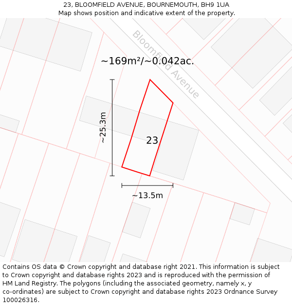 23, BLOOMFIELD AVENUE, BOURNEMOUTH, BH9 1UA: Plot and title map