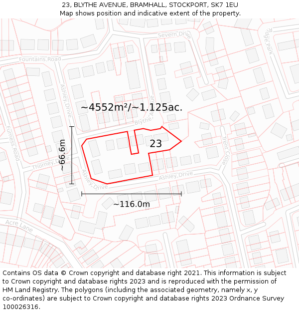 23, BLYTHE AVENUE, BRAMHALL, STOCKPORT, SK7 1EU: Plot and title map