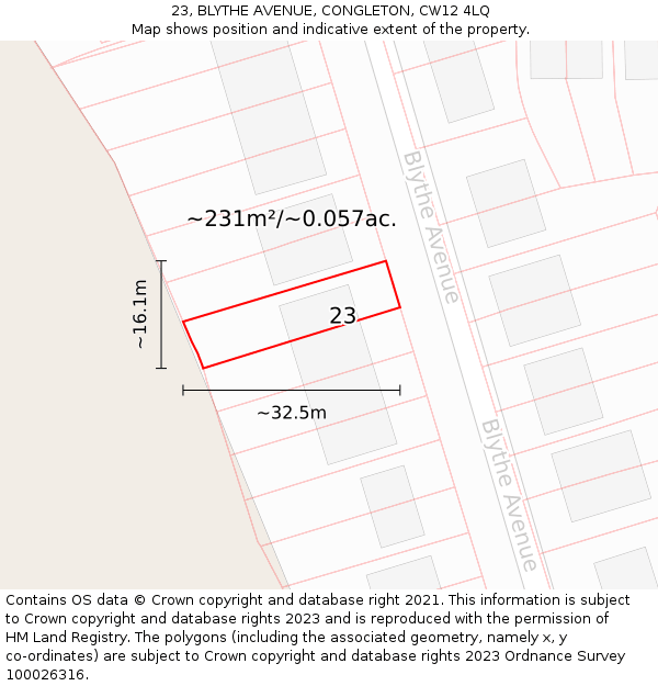 23, BLYTHE AVENUE, CONGLETON, CW12 4LQ: Plot and title map