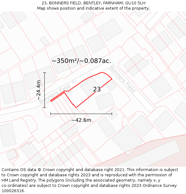 23, BONNERS FIELD, BENTLEY, FARNHAM, GU10 5LH: Plot and title map