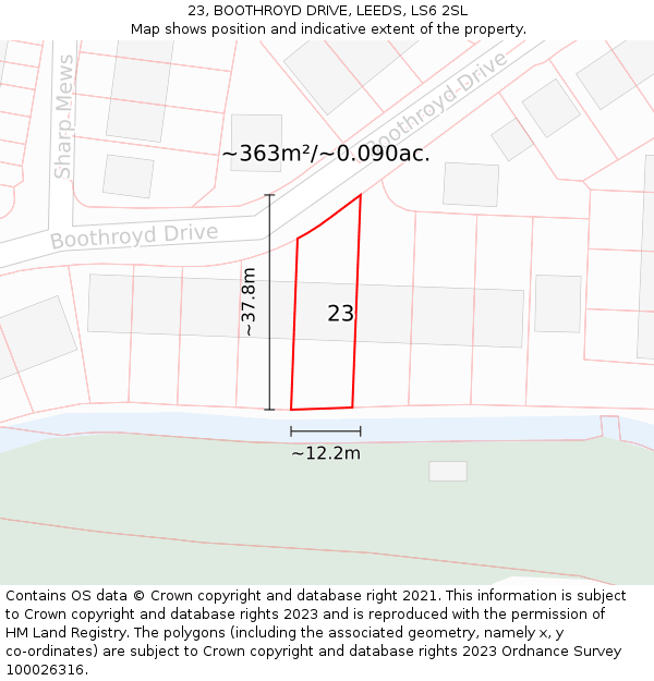 23, BOOTHROYD DRIVE, LEEDS, LS6 2SL: Plot and title map