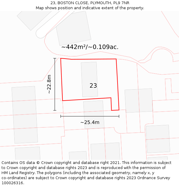 23, BOSTON CLOSE, PLYMOUTH, PL9 7NR: Plot and title map