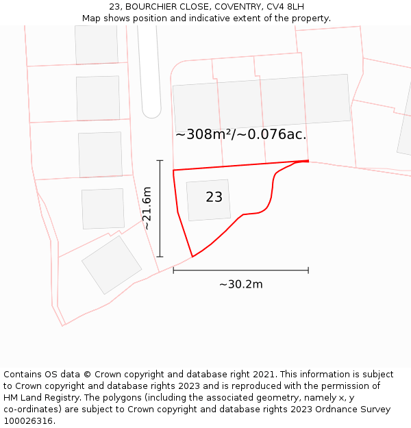 23, BOURCHIER CLOSE, COVENTRY, CV4 8LH: Plot and title map