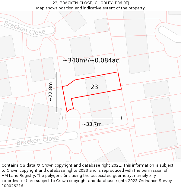 23, BRACKEN CLOSE, CHORLEY, PR6 0EJ: Plot and title map