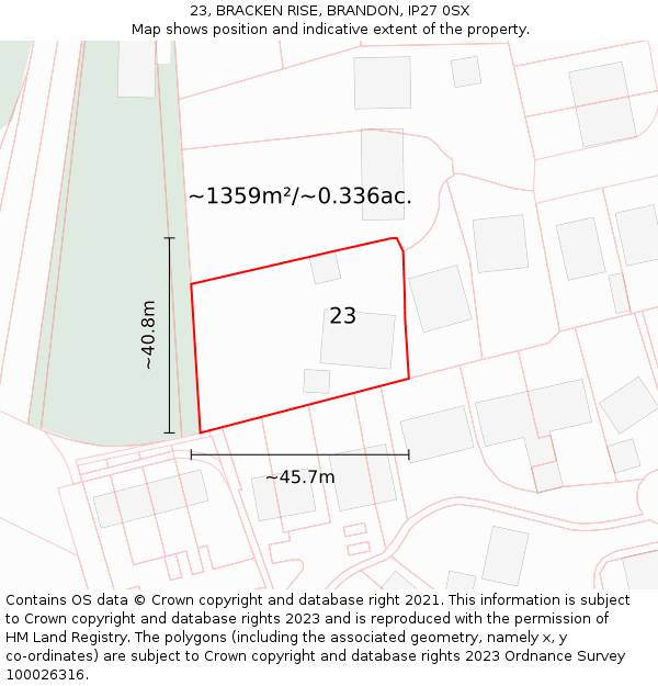 23, BRACKEN RISE, BRANDON, IP27 0SX: Plot and title map