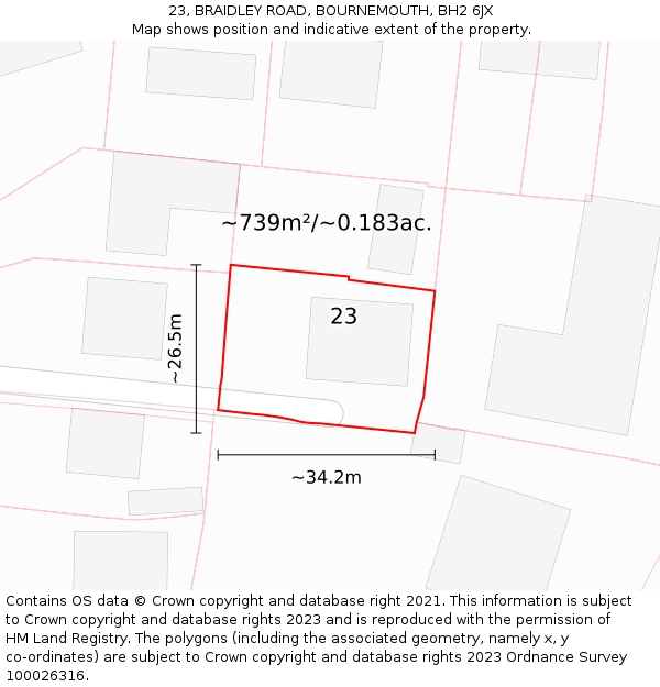 23, BRAIDLEY ROAD, BOURNEMOUTH, BH2 6JX: Plot and title map