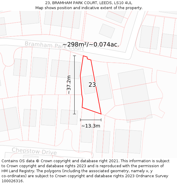 23, BRAMHAM PARK COURT, LEEDS, LS10 4UL: Plot and title map