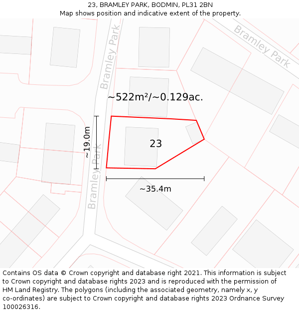 23, BRAMLEY PARK, BODMIN, PL31 2BN: Plot and title map