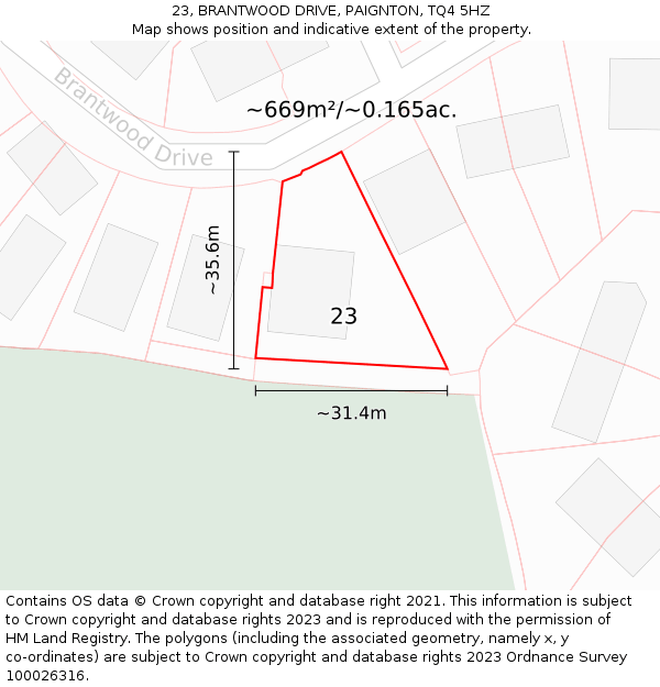 23, BRANTWOOD DRIVE, PAIGNTON, TQ4 5HZ: Plot and title map