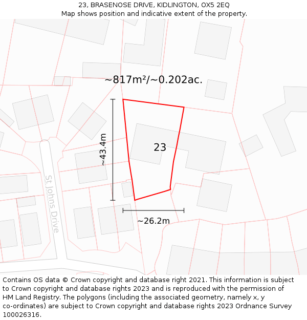 23, BRASENOSE DRIVE, KIDLINGTON, OX5 2EQ: Plot and title map